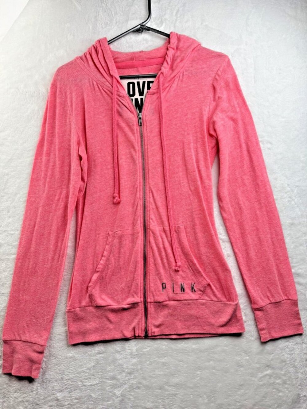 Victorias Secret Pink Size M Light Weight Hoodie Shirt Full Zip Pink